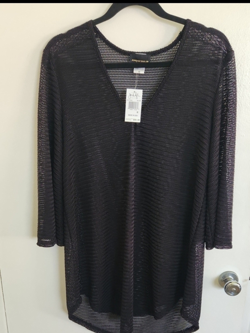 Jordan Taylor Open-Knit V-Neck Swim Coverup in Deep Charcoal